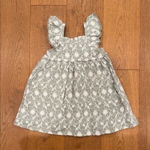 Girls Sage Green Floral Ruffle Strap Dress